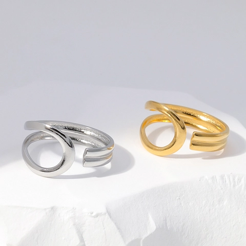 Minimalist Double Layer Twist Stainless Steel Ring Women Geometric Open Adjustable Wave Band Chic Jewelry