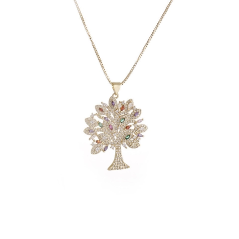 Tree Of Life Heart Pendant Necklace Copper Micro Pave Colorful Zircon Jewelry Gift For Women Fashion Elegant