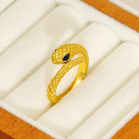 Snake Ring Stainless Steel 18K Gold Plated Adjustable Open Zircon Eye Scale Texture Fashion Jewelry Women Men