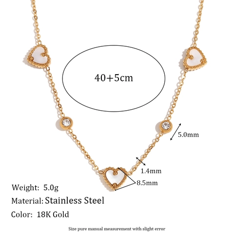Élégant Bijoux en Acier Inoxydable Plaqué Or 18K Cœur Collier Bracelet Nacre de Perle Strass pour Accessoire de Mode Femme