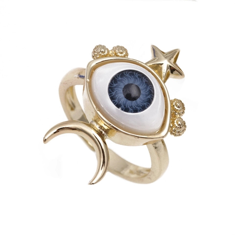 Evil Eye Adjustable Open Ring Copper Enamel Star Moon Geometric Heart Bohemia Jewelry For Women