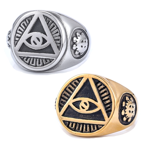 Bague Chevalière Œil De La Providence En Acier Inoxydable Vintage Triangle Punk Gothique Bijoux Pour Hommes