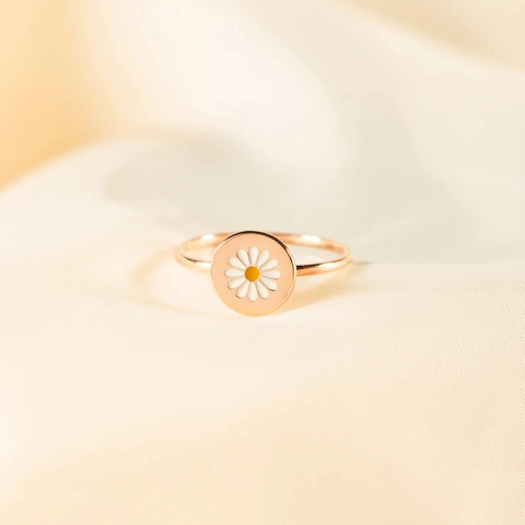 925 Sterlingsilber Weißes Gänseblümchen Blume Emaille Ring Für Damen Minimalistisch Roségold Überzogen Geometrischer Mode Fingerring Schmuck