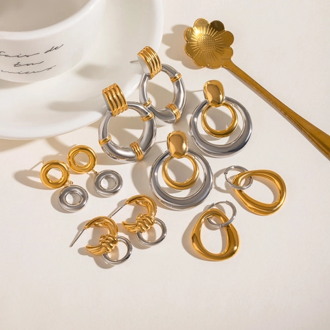 Orecchini In Acciaio Inossidabile Bicolore Oro Argento Cerchi Geometrici Impermeabile Ipoallergenico Gioielli Da Donna