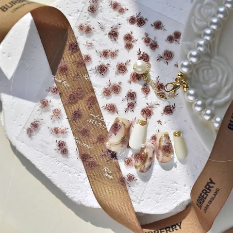 Nagelkunst Aufkleber Vintage Rosen Muster Hauchdünn Selbstklebend DIY Maniküre Dekoration Französisch Retro Elegant Decals