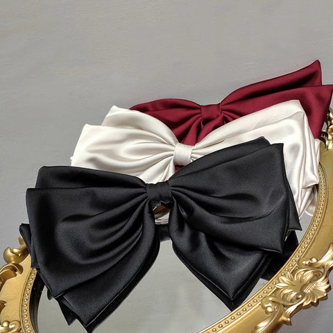 Große Haarschleife Elegant Satin Stoff Feder Haarspange Süß Koreanischer Stil Vintage Kopfschmuck Für Frauen Mädchen