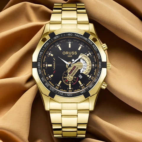 Men Quartz Watch Stainless Steel Chronograph Date Luminous Business Luxury Large Dial Wristwatch