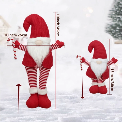 Nain De Noël En Peluche Jambes Télescopiques Rudolph Tomte Ornement Chapeau Tricoté Rouge Barbe Blanche Canne En Sucre