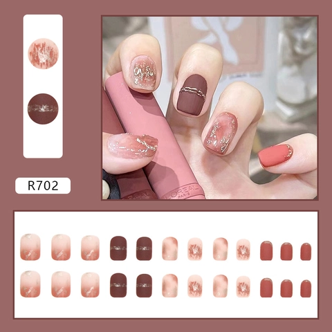 Uñas Postizas Press On Ámbar Mate Efecto Caramelo Café Difuminado Uñas Artificiales Estilo Retro Cuadradas Redondas Oro