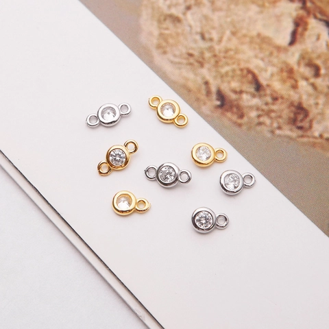 Pendentifs Connecteurs En Argent Sterling 925 Zircone Cubique Ronde Boucles Simples Et Doubles Pour Création Bijoux DIY