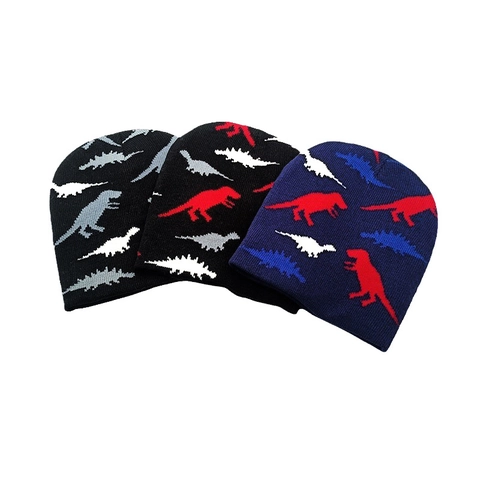 Kids Knit Beanie Hat Acrylic Warm Dinosaur Pattern Winter Outdoor Cap For Boys