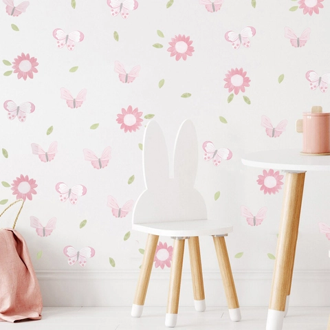 Watercolor Butterfly Flower Wall Stickers Removable PVC Decals For Kids Room Nursery Bedroom Home Decor Aesthetic Nature