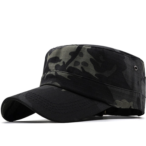 Camouflage Cadet Cap Flat Top Military Hat Breathable Cotton Polyester Tactical Outdoor Army Style For Men Women