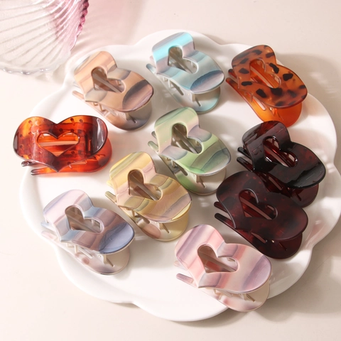 Pinza Para El Cabello Con Forma De Corazón Plástico PC Agarre Fuerte Carey Degradado Elegante Para Mujeres