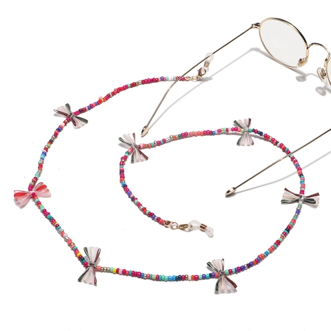 Handmade Mixed Color Seed Bead Glasses Chain With Mesh Bowknot Anti Slip Eyewear Strap Mask Lanyard For Women