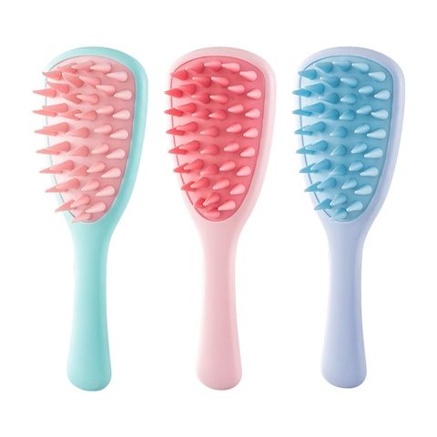 Shampoo Brush Scalp Massager Long Handle Silicone Detangling Hair Comb Ginkgo Leaf Design Dry Wet Use For Hair Care