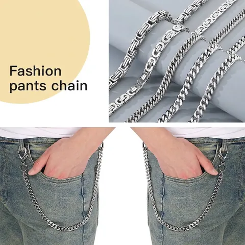 Men's Pants Chain Stainless Steel Cuban Link Wallet Chain With Skull Lobster Clasp Punk Rock Streetwear Gothic Jewelry