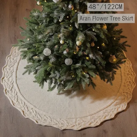 Gestrickter Weihnachtsbaumrock Aran Zopfmuster Weich Rund Feiertags Party Deko Bodenmatte Mit Bindebändern