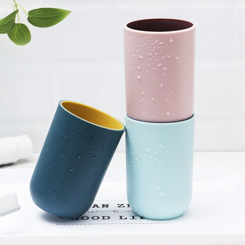 Bicchiere Per Sciacquo Bocca In Plastica PP Bicolore Porta Spazzolino Minimalismo Finitura Opaca Fondo Tondo Bagno