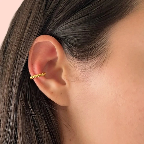 Twisted Rope Ear Cuffs 18K Gold Plated Stainless Steel Non Pierced Geometric Round Clip On Earrings For Women Waterproof Hypoallergenic