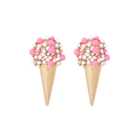 Ice Cream Cone Earrings Alloy Imitation Artificial Pearl Rhinestone Resin Beads Summer Jewelry Cute Fashion For Women