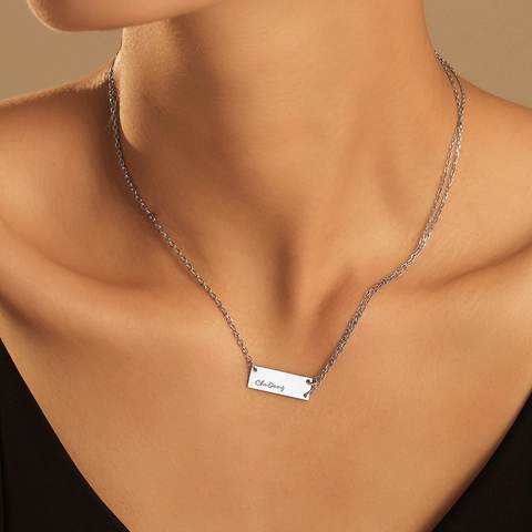 Collana Con Pendente A Barra Acciaio Inossidabile Design Lettere Script Gioielli Moderni Minimalisti Donna Uomo