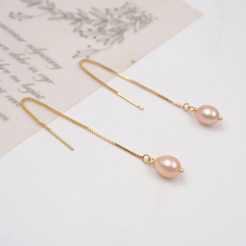 Orecchini A Catena Lunga Con Perle D'acqua Dolce Per Donna Eleganti Gioielli In Rame Con Perno In Acciaio