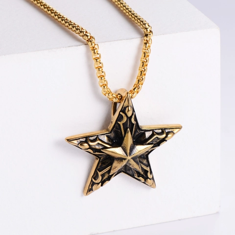 Collana Con Pendente Pentagramma Vintage Acciaio Inossidabile Placcato Punk Gothic Street Style Gioielli Uomo Stella
