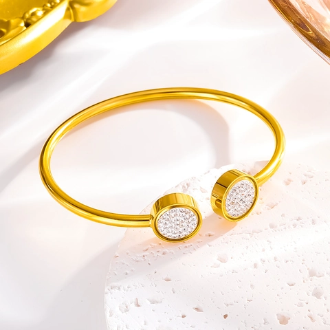 Minimalistische Titanium Stalen Open Armring Voor Dames 18K Verguld Micro Pave Strass Geometrische Ronde Armring Verstelbare Sieraden