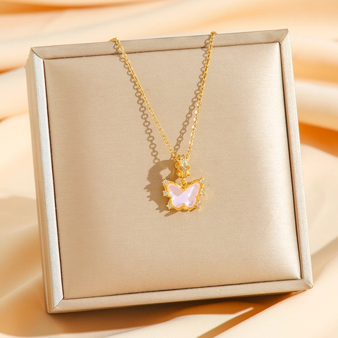 Titanium Steel Butterfly Pendant Necklace With Zircon Rhinestone Dainty Clavicle Chain Elegant Sweet Jewelry For Women