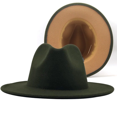 Classic Wool Felt Fedora Hat Wide Brim Jazz Cap Contrast Color Two Tone For Men And Women Stylish Party Headwear Elegant