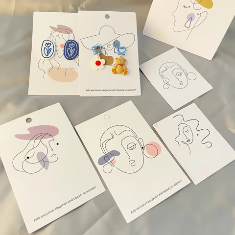 Minimalistische Kunst Frau Linie Porträt Ohrring Displaykarten Schmuckverpackung Karton Für Ohrringe Halsketten Haarschmuck