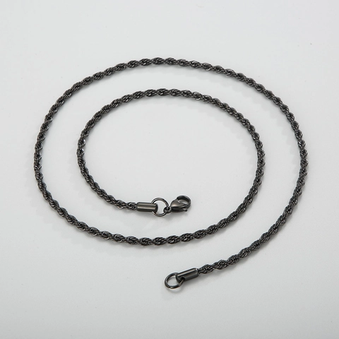 Collier Chaîne Torsadée Acier Inoxydable Fermoir Mousqueton Rétro Noir Galvanisé Bijoux Pour Hommes Femmes