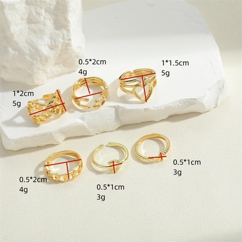 Französisches Retro Herz Stern Mond Offen Ring Für Damen Verstellbar Kupfer Gold Vergoldet Kette Geometrisch Fingerring Modeschmuck