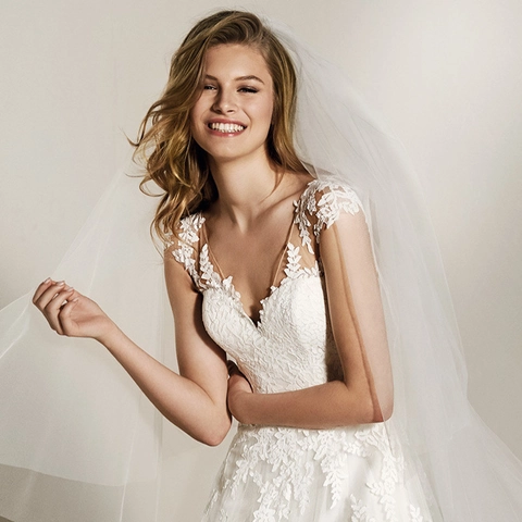 Elegant Lace V-Neck Wedding Dress For Bride A-Line Small Train Sleeveless Tulle Bridal Gown White