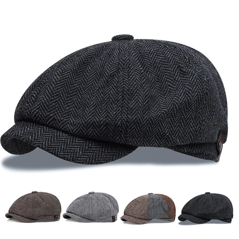 Casquette Newsboy Vintage Mélange De Laine Motif Chevrons Chapeau Gatsby Huit Panneaux Rétro Britannique Plate