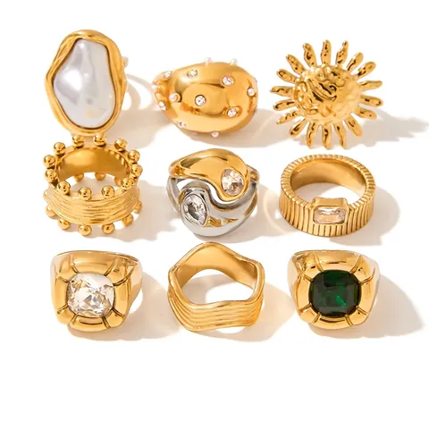 Vintage Stainless Steel Rings For Women Featuring Faux Artificial Pearl And Zircon Waterproof Hypoallergenic Luxury Fashion Jewelry
