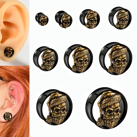 Stainless Steel Skull Santa Ear Plugs Black Bronze Double Flare Flesh Tunnels Piercing Jewelry For Unisex Christmas Gift