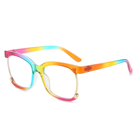 Blue Light Blocking Glasses Square Cat Eye Large Frame PC Metal Computer Spectacles Transparent Rainbow Anti Glare