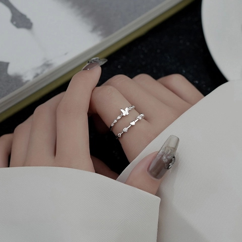 925 Sterling Silver Ring Butterfly Heart Twisted Adjustable Open Ring Cubic Zirconia Fashion Jewelry For Women