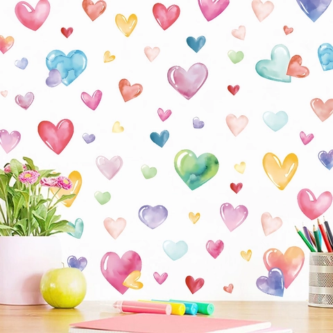 Aquarel Hart Muurstickers PVC Verwijderbare Decals Voor Slaapkamer Woonkamer Venster Koelkast Decor Valentijnsdag