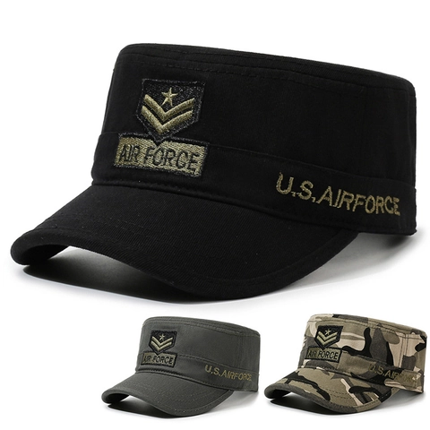 Herren Cadet Cap Militär Stil Baumwolle Canvas Air Force Stickerei Verstellbar Outdoor Sonnenhut Flach