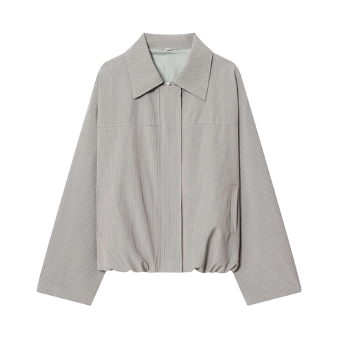 Giacca Da Donna Grigia Gessata E Pantaloni A Gamba Larga Bomber Con Cerniera Top Pantaloni Abiti Streetwear Casual