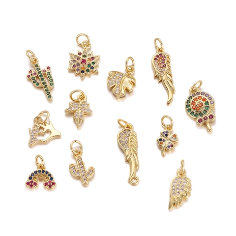 Colgante De Cobre Circón Colorido Cactus Alas Corazón Estrella Forma DIY Joyería Accesorios Chapado En Oro 18K