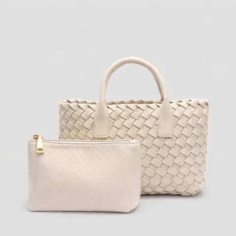 Borsa Tote Intrecciata In Pelle PU Borsa A Tracolla Con Pochette Interna Coordinata Borsa A Spalla Versatile Minimalista Per Donna