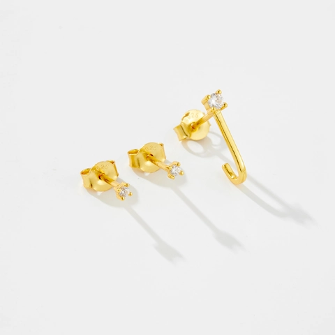925 Sterling Silver Minimalist J Hook Stud Earrings Set For Women Round Rhinestone Geometric Fashion Jewelry