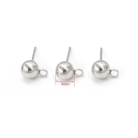 Pendientes De Botón De Acero Inoxidable Perla Redonda Con Bucle DIY Suministros Joyería