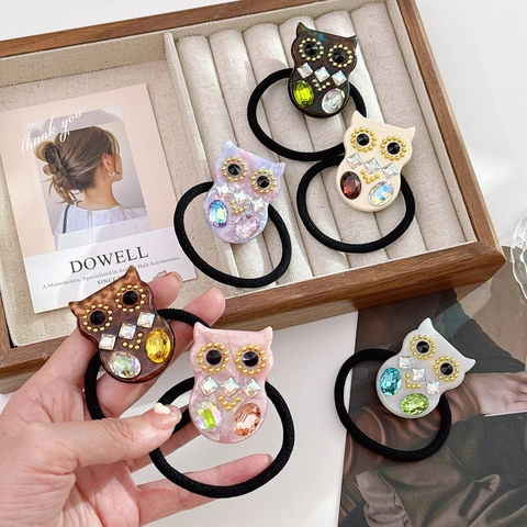 Uil Vorm Haar elastiek Van Acetaat Met Strass Kristal Hoog Elastische Paardenstaarthouder Modieuze Haaraccessoires