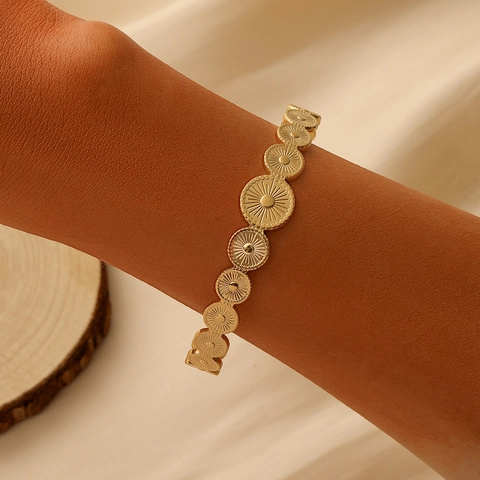 Bracciale A Polsino Vintage Acciaio Inossidabile Regolabile Geometrico Sole Foglia Motivo Cavo Gioielli Di Moda Donne