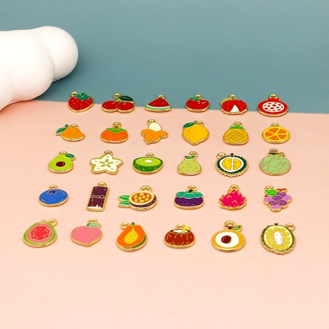 Mini Fruit Charms Zinc Alloy Enamel Oil Dripped DIY Jewelry Making Accessories Strawberry Cherry Pineapple Pendants